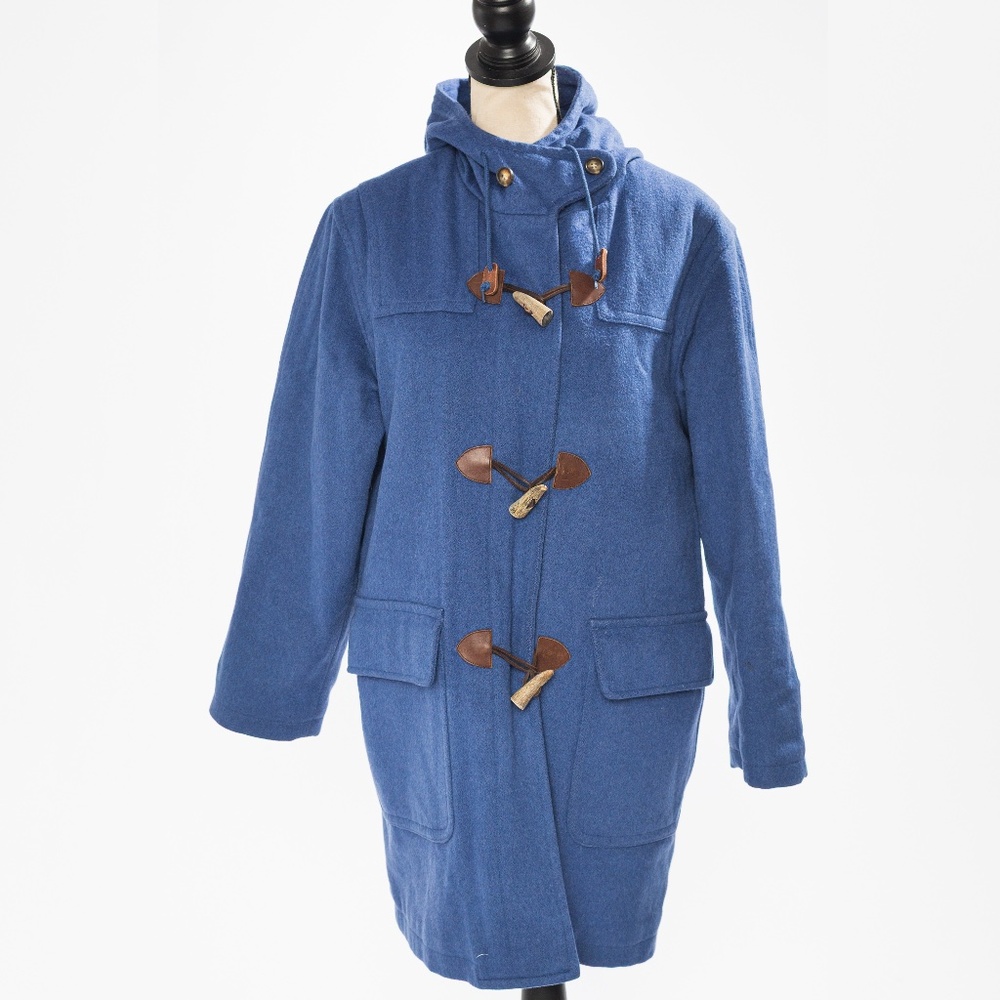 Vintage 100% virgin wool toggle coat duffel coat blue Land's End MP